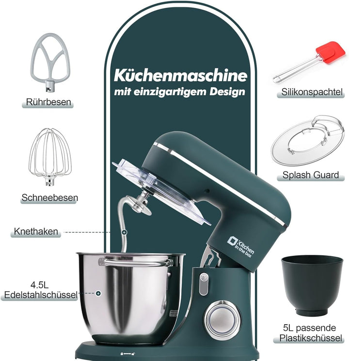 Kitchen in the box Küchenmaschine, 4,5 L & 5 L Knetmaschine, 10+P Geschwindigkeits Teigmaschine mit