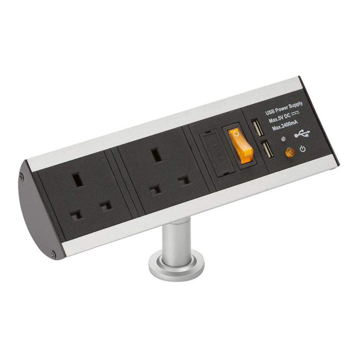Vertikale Kraftstation, Twin socket with USB, Schwarz, 1 Raised - Stil 1, Raised - Stil 1