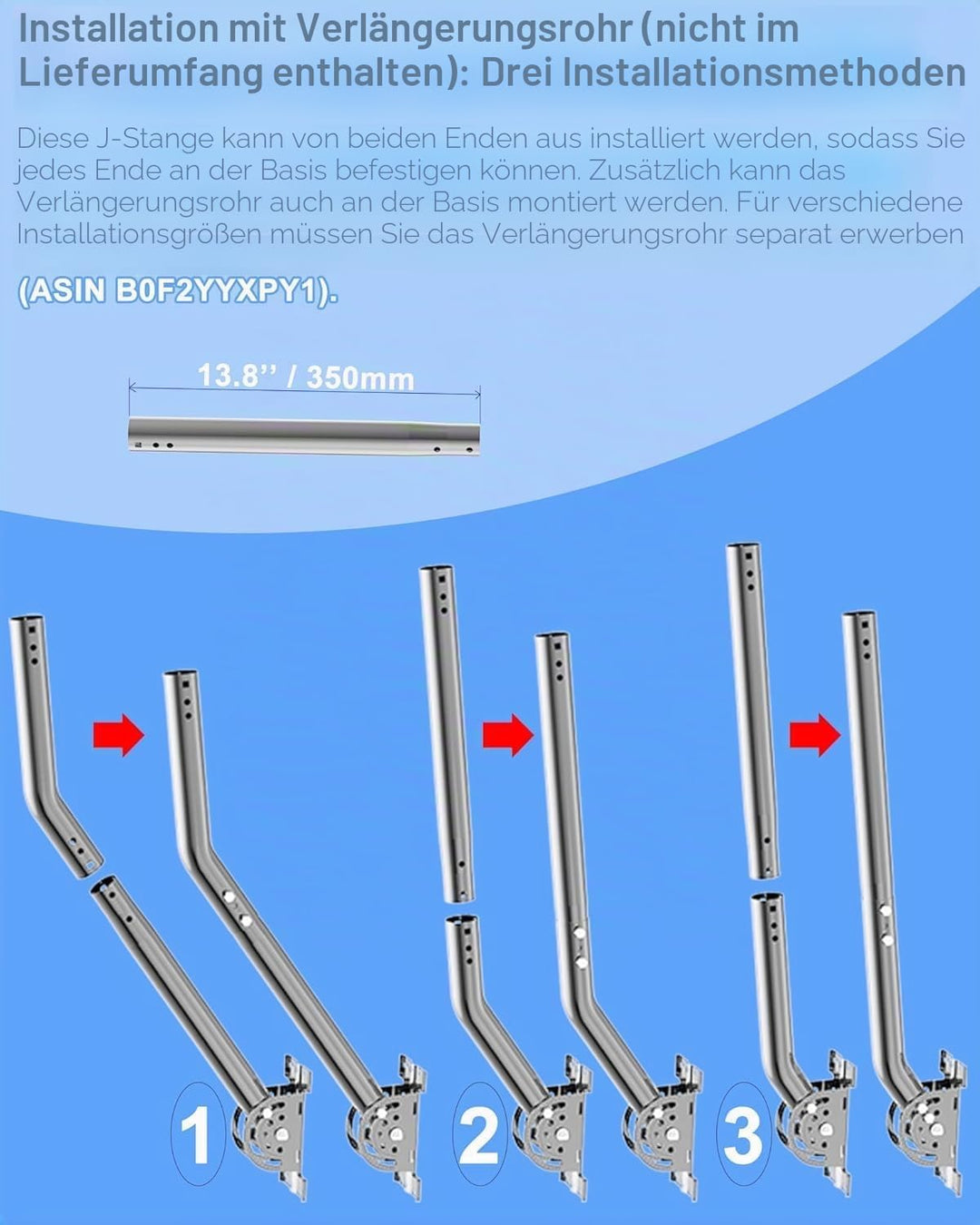 Antennenmast mit verstärktem Stift, J-Stab aus massivem Edelstahl, rostfrei (3,5 cm x 30 cm), kompat