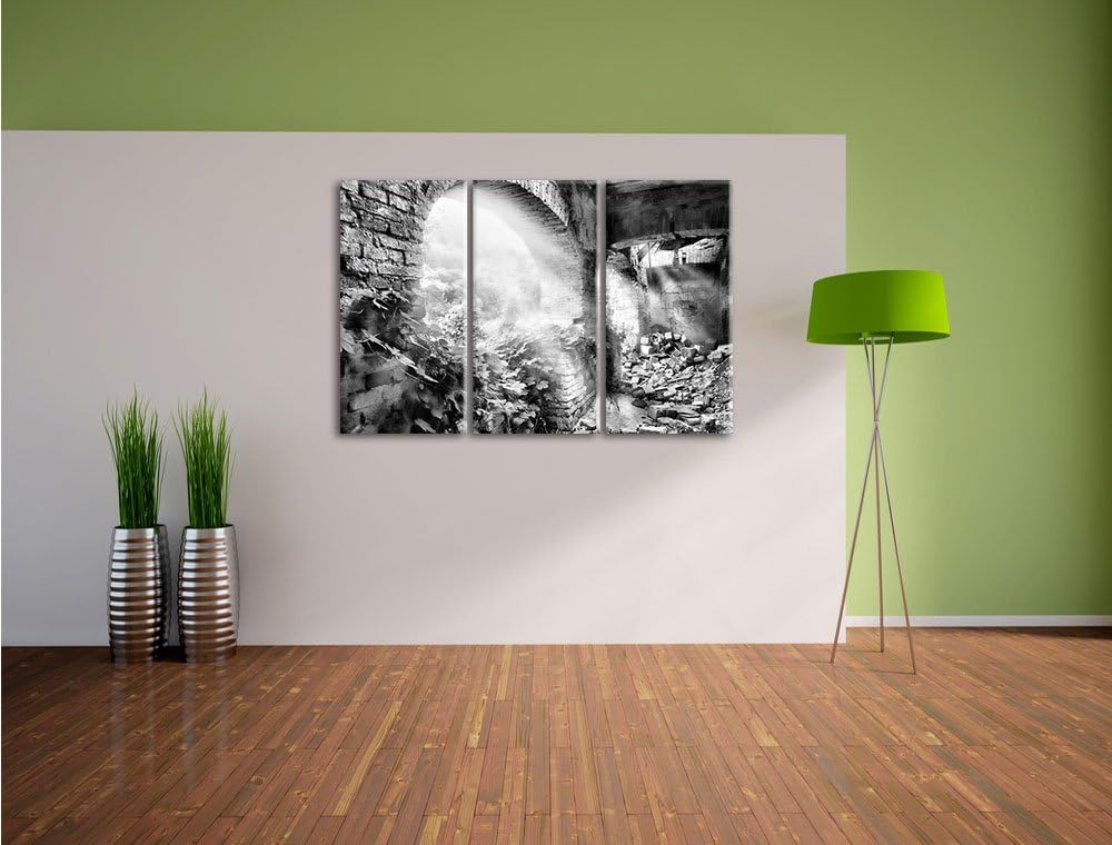 Pixxprint Alte Ruine als Leinwandbild | Grösse: 3 Teilig (120x80) | Wandbild| Kunstdruck | fertig be
