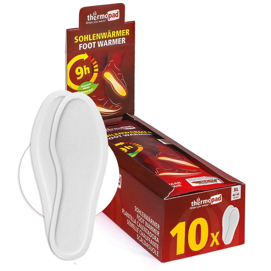THERMOPAD Sohlenwärmer (Einlegesohle) Gr. XL (43-46) – DAS ORIGINAL: 10 Paar Wärmepads für 8 Stunden