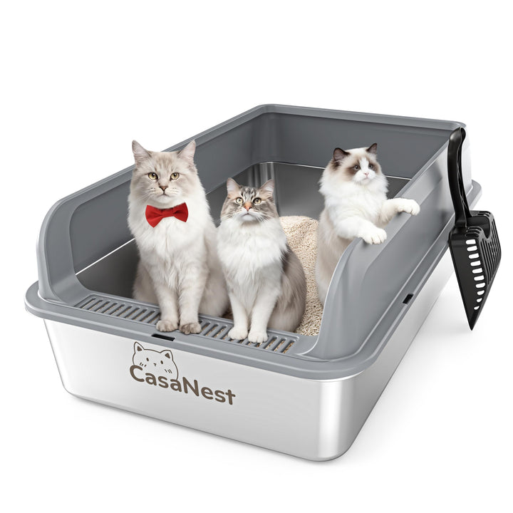 XXXL Katzenklo Edelstahl,70 * 50 * 25cm, Extra Grosse Metall Katze Müll Box für grosse, Multi Katzen