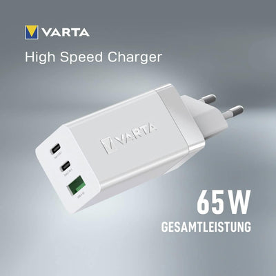 VARTA Ladegerät, Ladeadapter 65W, gleichzeitiges Laden von bis zu 3 Geräten, High Speed Charger, Lad