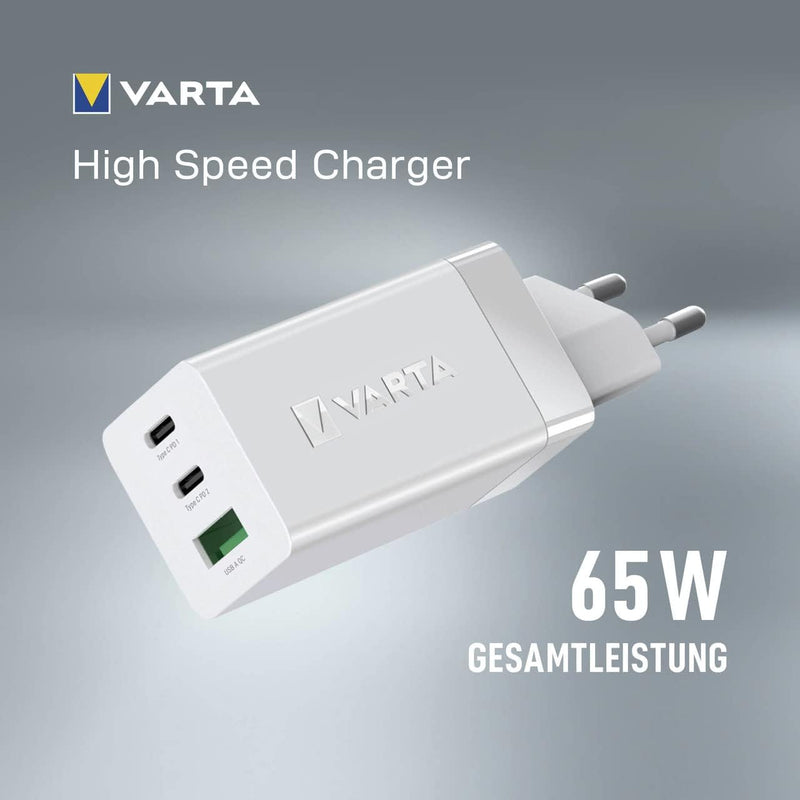 VARTA Ladegerät, Ladeadapter 65W, gleichzeitiges Laden von bis zu 3 Geräten, High Speed Charger, Lad