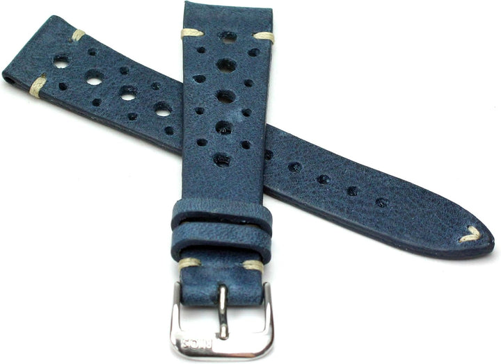 RIOS1931 Rallye Vintage Rindsleder Uhrenarmband handgemacht in Deutschland 19mm blau