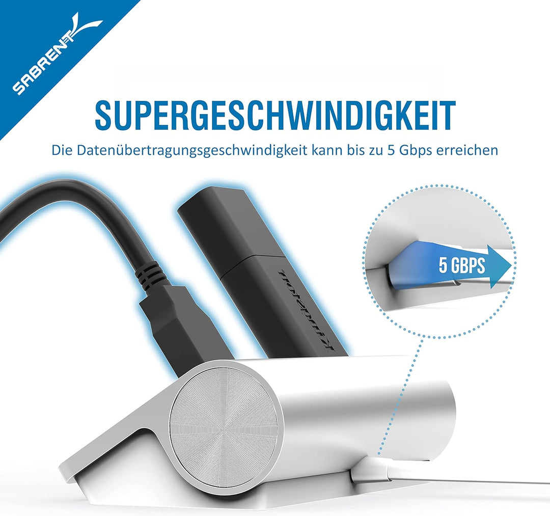 SABRENT usb Hub 3.2x1, USB Adapter 6 in 1 mit 3 Porten, CF, SD/microSD Leser, Verteiler, Verlängerun