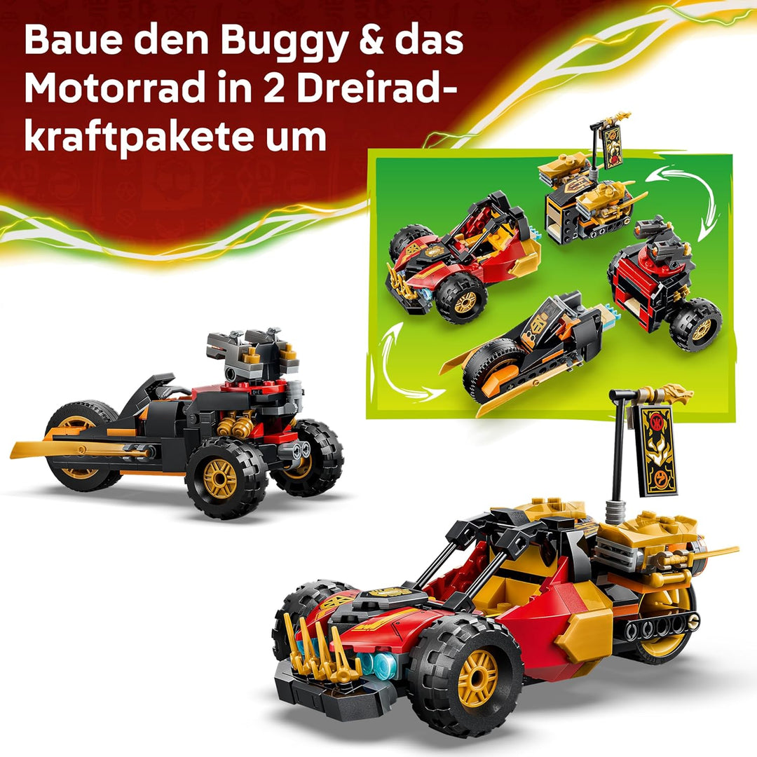 LEGO NINJAGO Kais und Coles Kombi-Flitzer - Ninja Spielzeug mit Auto, Motorrad, 3 Minifiguren inkl.
