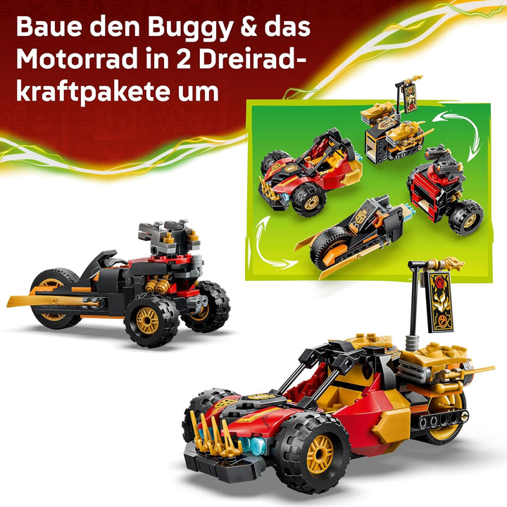 LEGO NINJAGO Kais und Coles Kombi-Flitzer - Ninja Spielzeug mit Auto, Motorrad, 3 Minifiguren inkl.