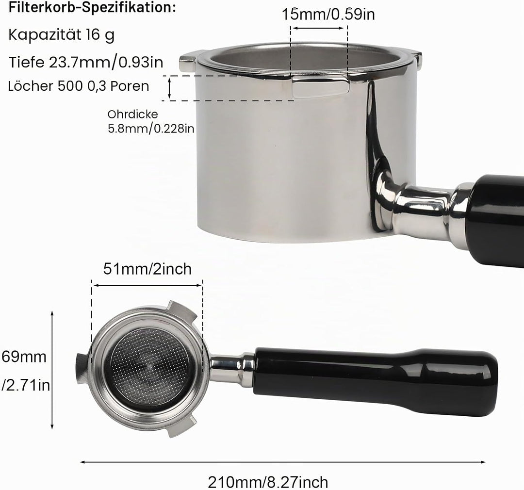 CAPFEI Bodenloser Siebträger 51mm für Delonghi La Specialista EC9335/9665/9155/9355