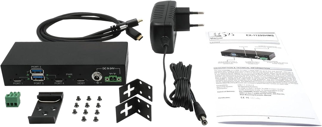 EX-11295HMS 4 Port USB 3.2 Gen 2 HUB Din-Rail Kit und Wand VIA VL822 Chipset