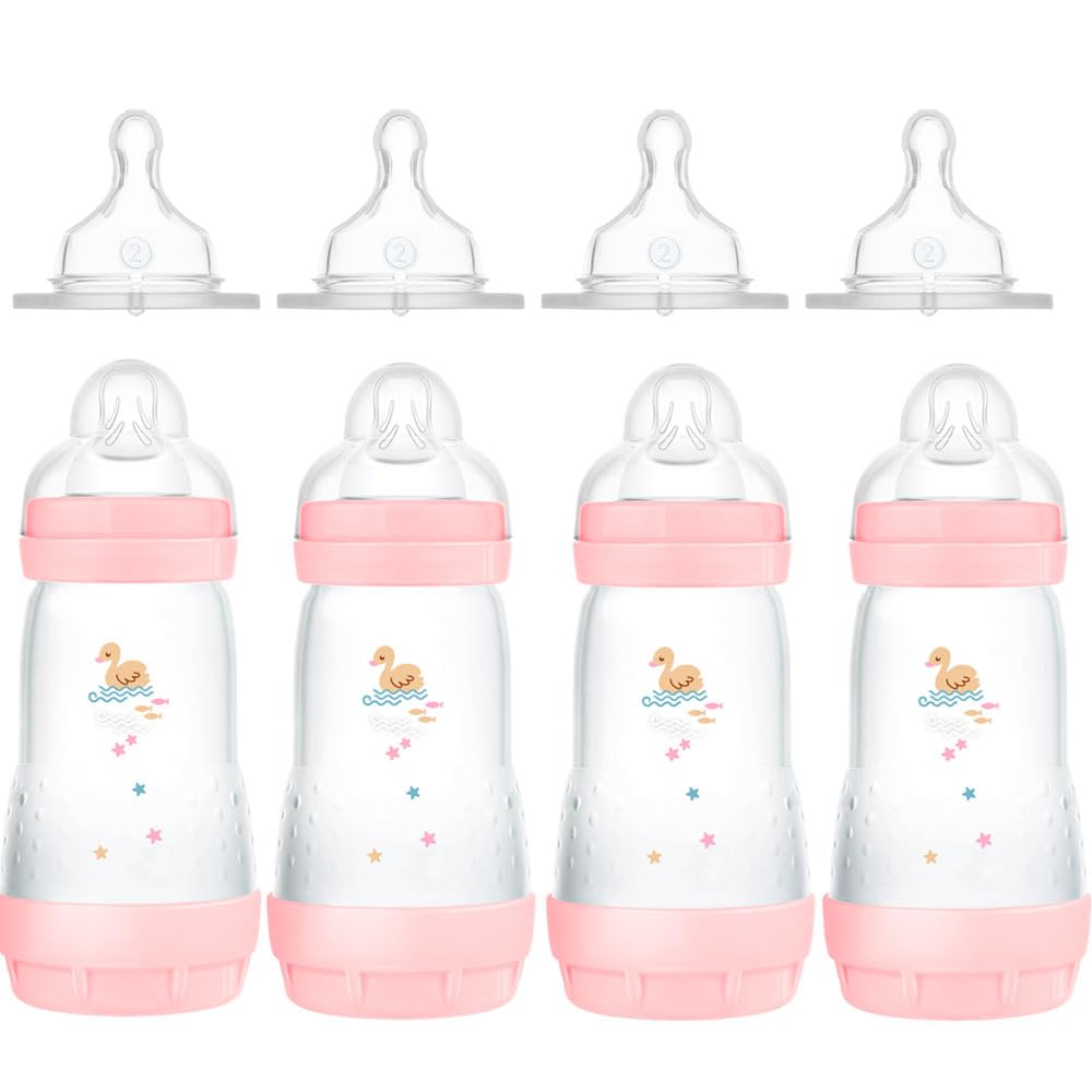 MAM Anti Colic Flasche 260 ml 4er Pack-Girl inkl. 8 Sauger // Grösse 1 & 2 ab Geburt