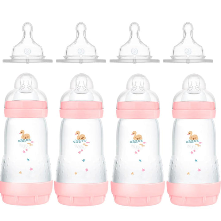 MAM Anti Colic Flasche 260 ml 4er Pack-Girl inkl. 8 Sauger // Grösse 1 & 2 ab Geburt