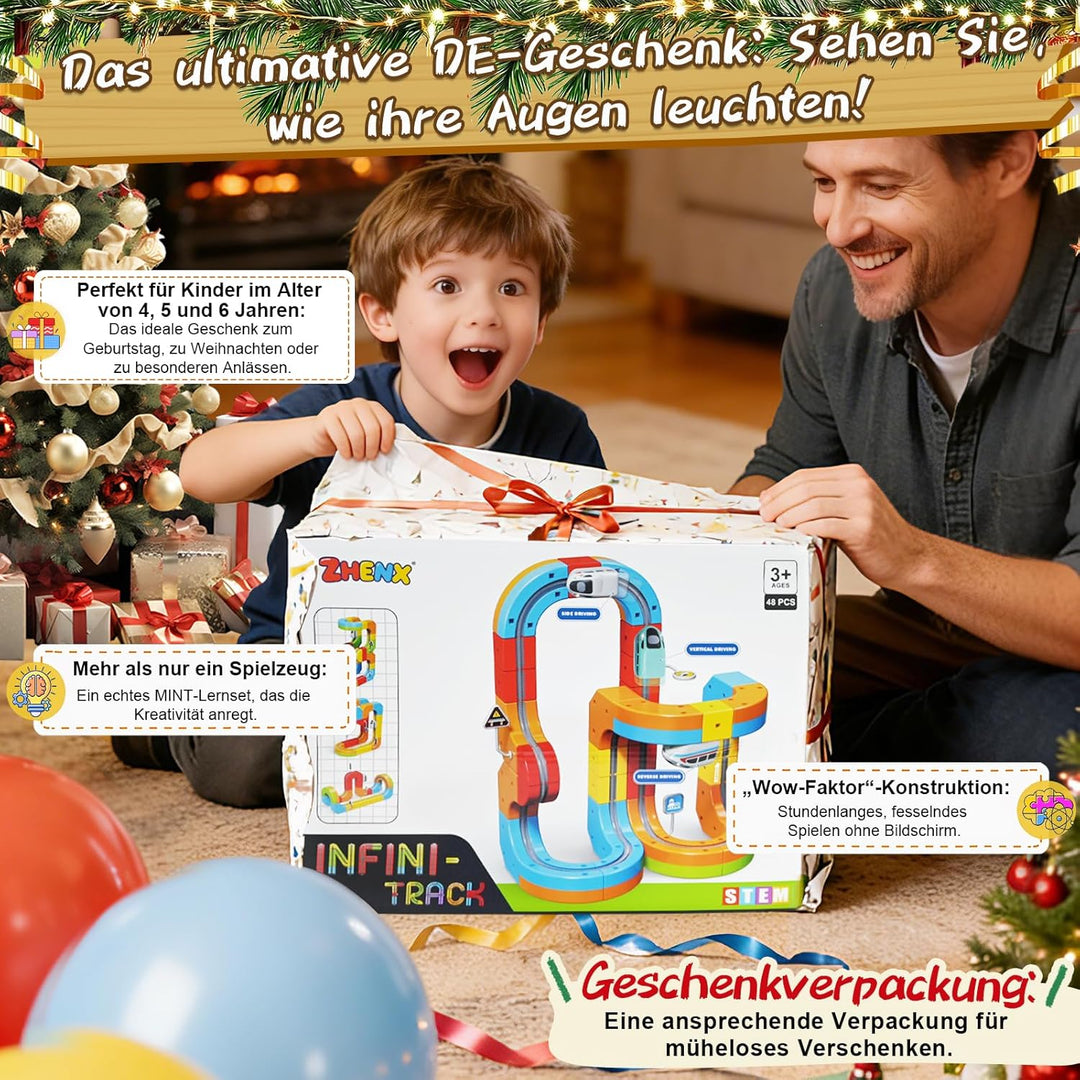 Cubix 3D Zug Set - Cube Track elektrische Kindereisenbahn mit Magic Rail System, STEM Spielzeugzug f
