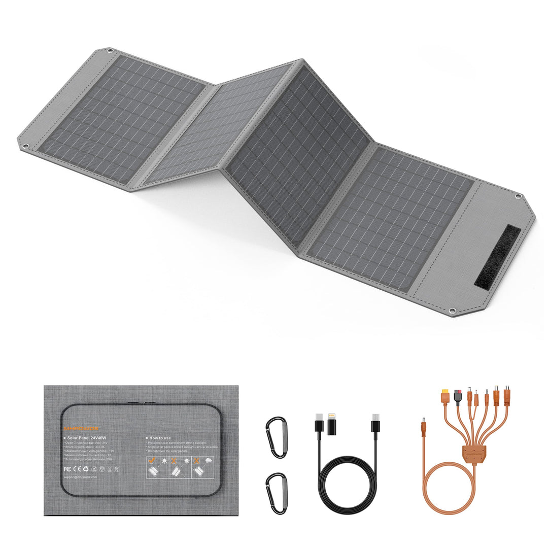 40W Faltbares Solarpanel, Tragbares Solarladegerät mit USB C, USB A und DC Ausgängen, 19V Mini-Ladeg