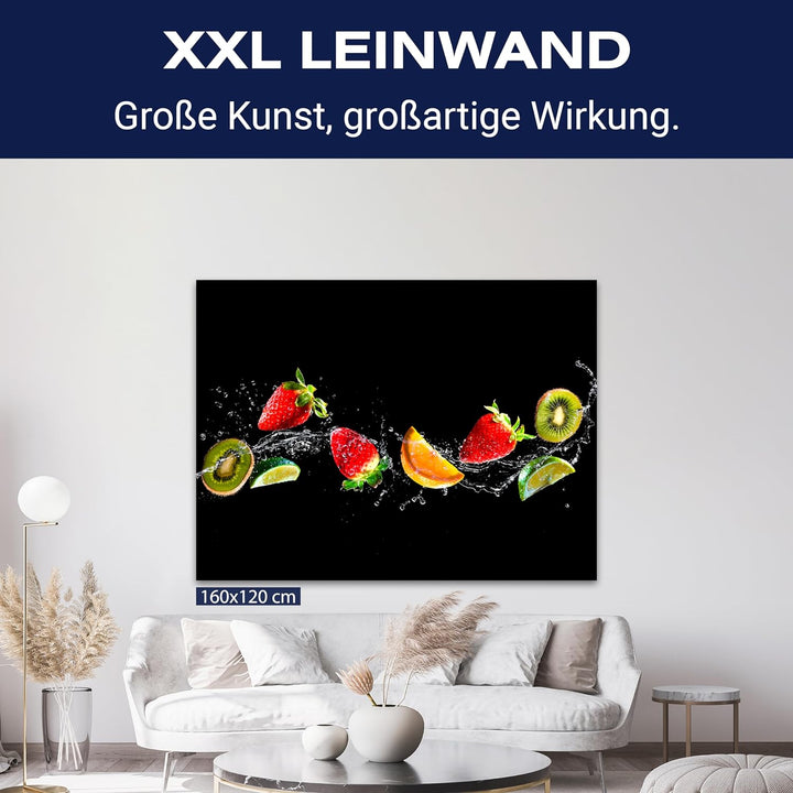 wandmotiv24 Obst & Gemüse als Leinwandbild, 40x30cm, Querformat, Früchte, Wasser, Orange, Küche, Leb