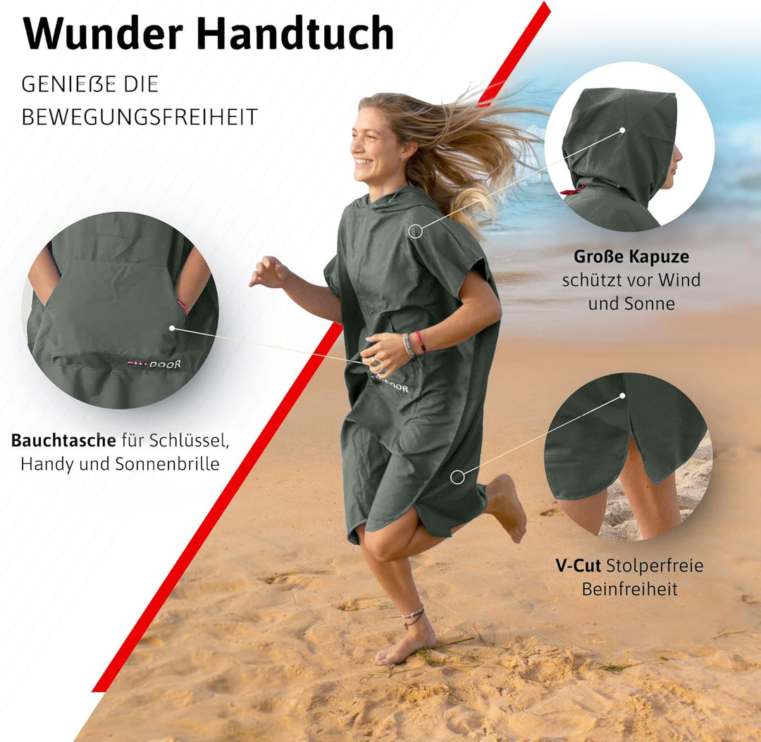 AUTDOOR® Mikrofaser Badeponcho Damen & Herren - nachhaltig aus 100% recycelten PET-Flaschen - Handtu