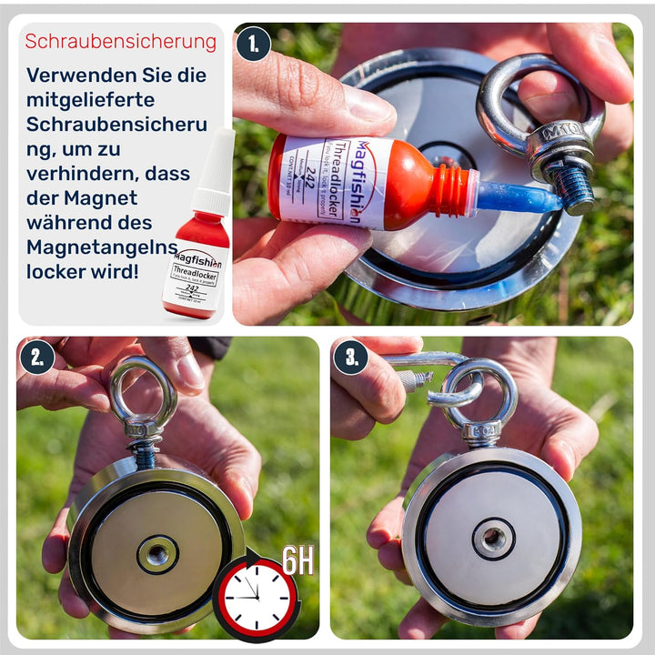 Magnetfischen Set - 500 KG (2 x 250kg) - Ø75mm - Neodym Magnet mit Seil (20M) & Handschuhe - Magnet