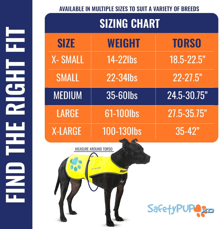 SafetyPUP XD Hund Warnweste, Grössen passen Hunde 14 lbs bis 130 lbs Neon Gelb Mittel Mittel Neon Ge