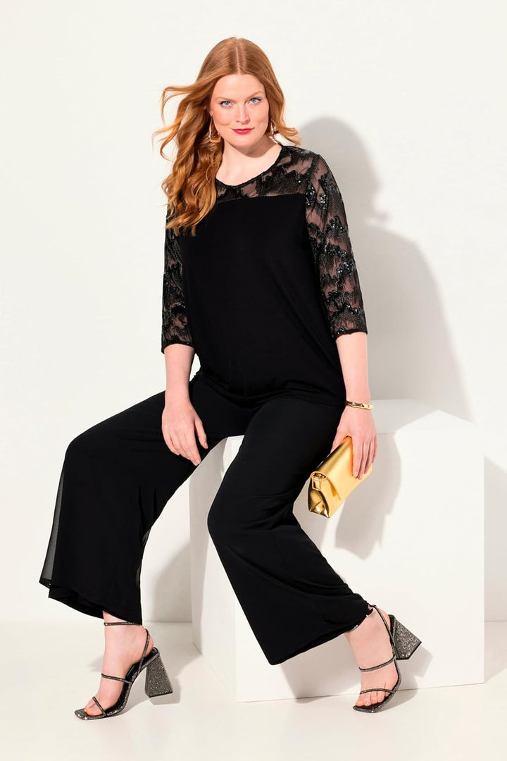 Ulla Popken Damen Shirtbluse mit Paillettenbesatz Bluse 50-52 Grosse Grössen Schwarz, 50-52 Grosse G