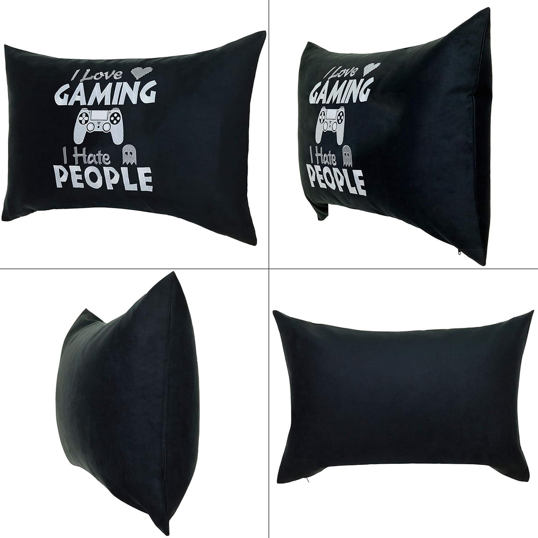 EXPRESS-STICKEREI Gamer Sessel Kissen mit lustigem Spruch 40x60cm I Love Gaming - I Hate People Wohn