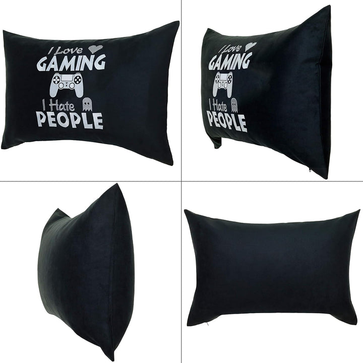 EXPRESS-STICKEREI Gamer Sessel Kissen mit lustigem Spruch 40x60cm I Love Gaming - I Hate People Wohn