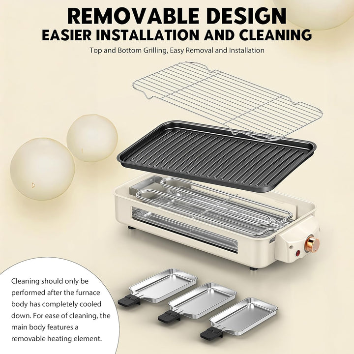 1500W Hot Pot Elektrisch mit Grillplatte, 2 in 1 Hotpot Elektrisch Pot und BBQ Grill, Smokeless mit