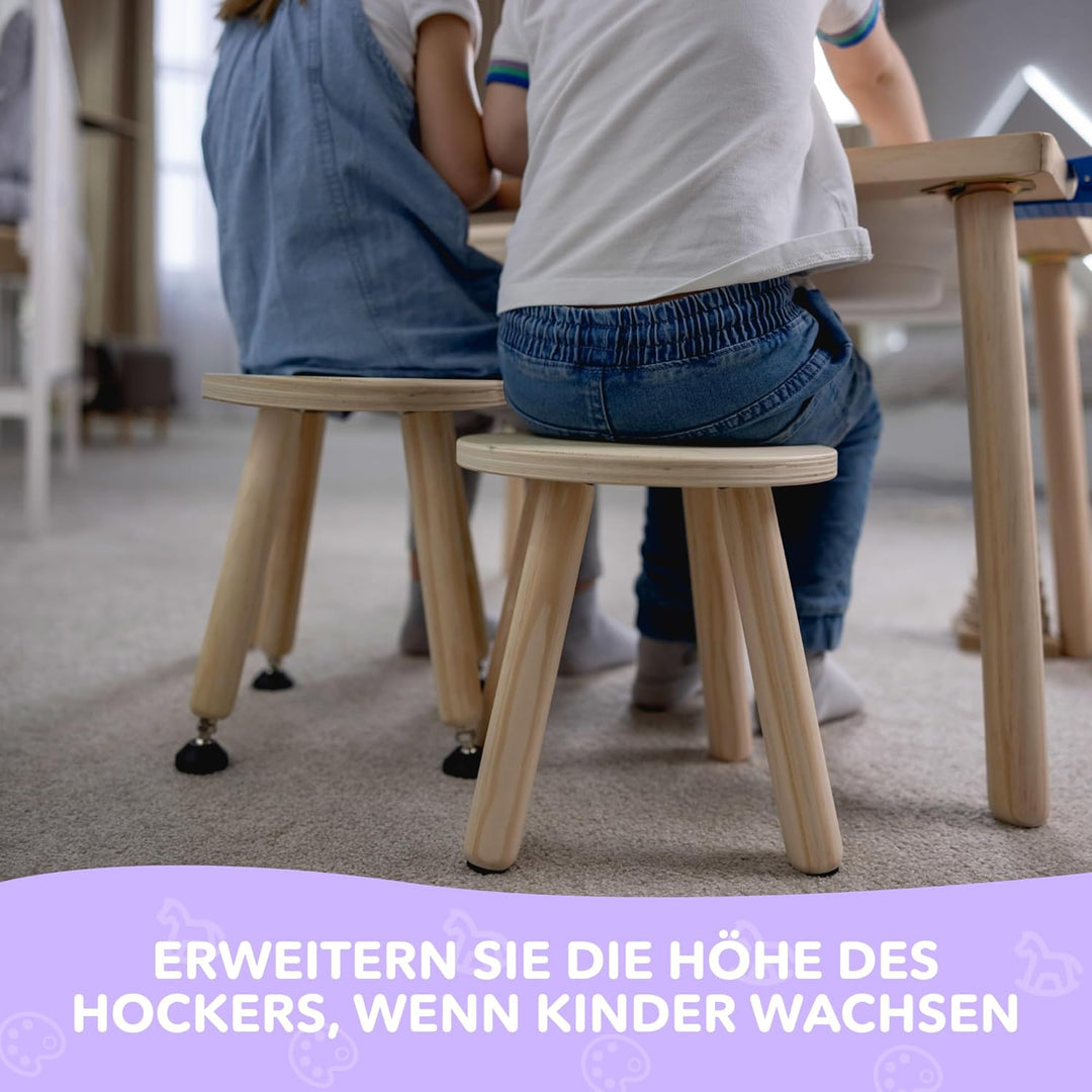 Cateam Tritthocker aus Holz für Kinder und Kleinkinder – 2er-Set – Natur – Kinderhocker mit ausziehb