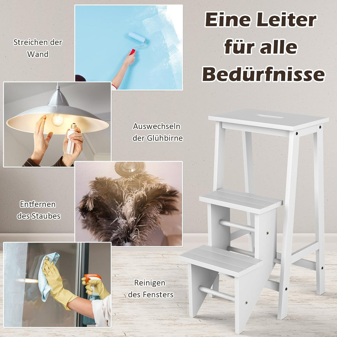 COSTWAY Tritthocker, Trittleiter 3 Stufen klappbar, Trittstuhl mit Griff, bis 310 kg, Haushaltsleite