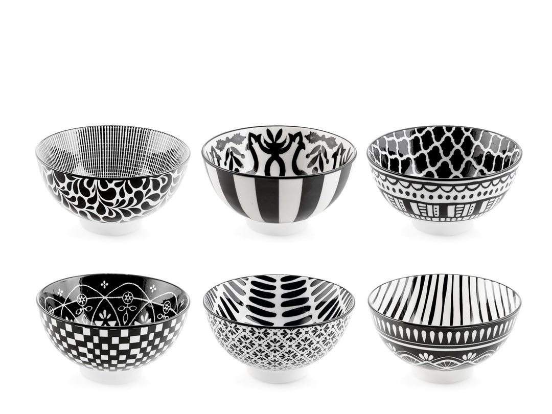 H&amp;H, Mirage Set mit 6 Schälchen aus weissem und schwarzem Porzellan – Ø 12,5 cm – spülmaschinen- und