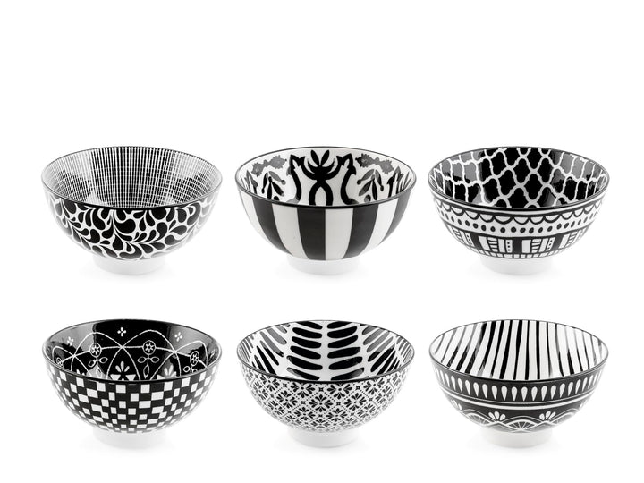 H&amp;H, Mirage Set mit 6 Schälchen aus weissem und schwarzem Porzellan – Ø 12,5 cm – spülmaschinen- und