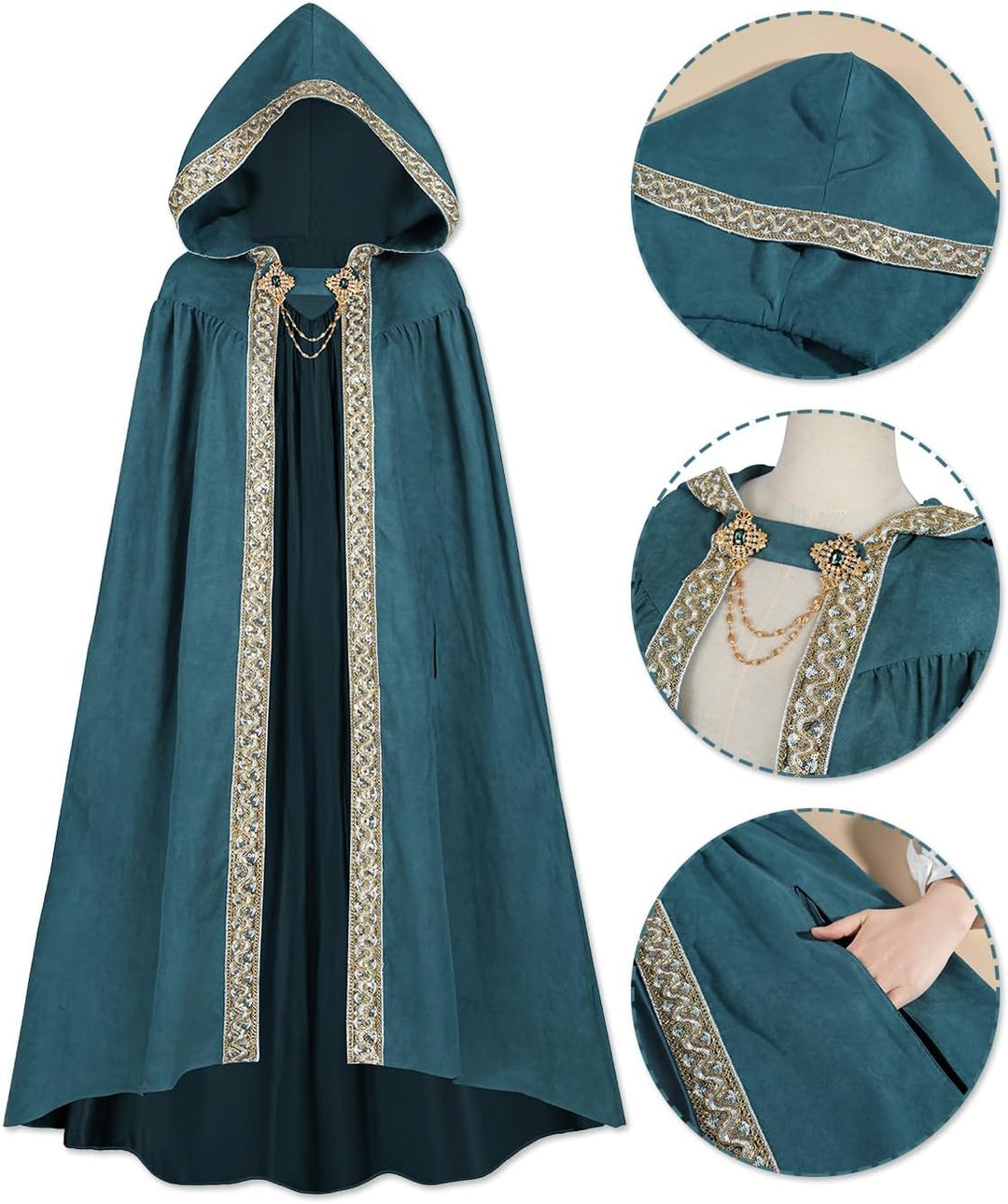 Fiamll Mittelalter Umhang Damen Kapuze Mantel mit Manschette Einfarbige Trenchcoat Renaissance Vampi