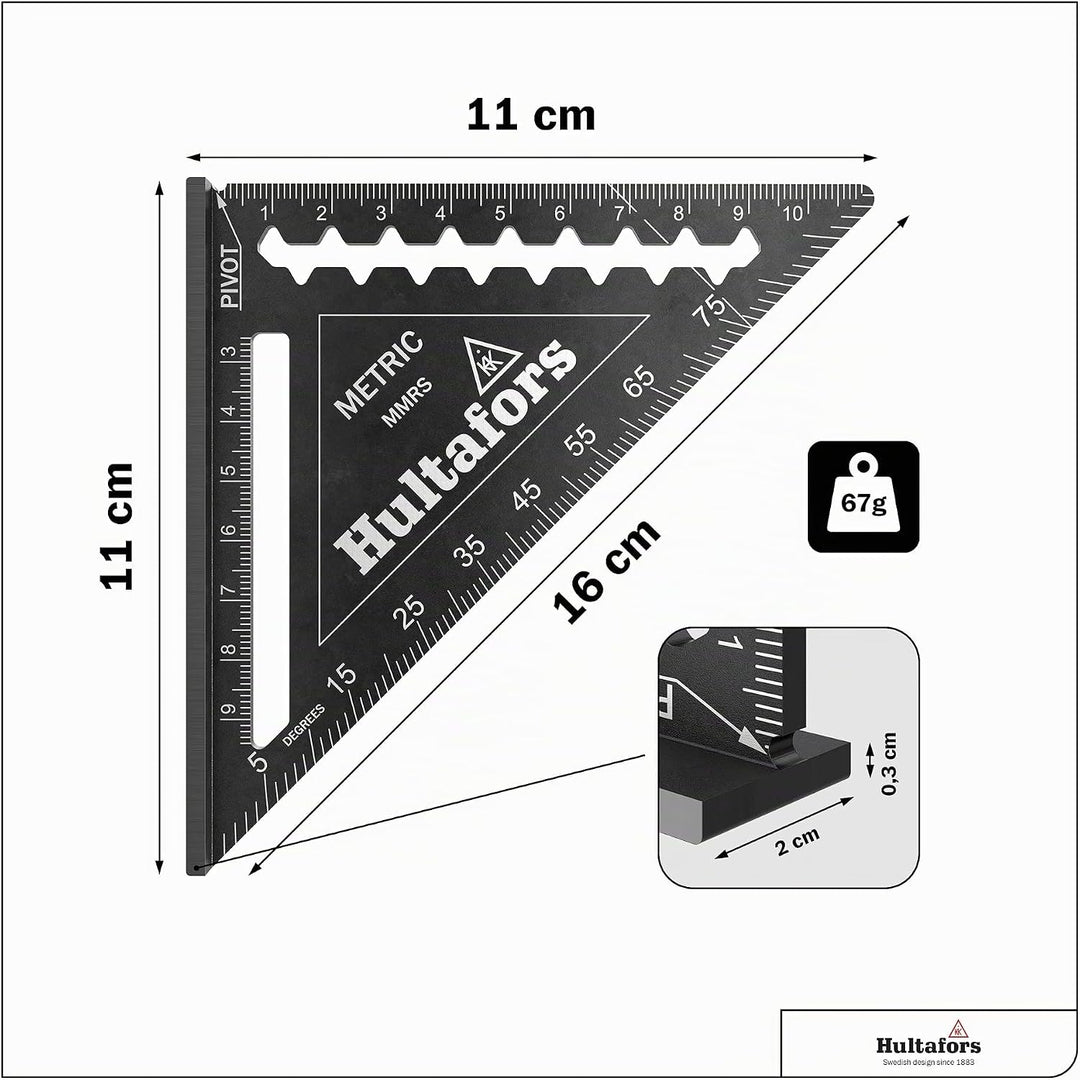 Hultafors Anschlagdreieck MMRS (Länge 110 mm, für 45°- und 90°-Winkel, starke Kante als Sägeführung,