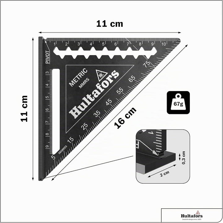 Hultafors Anschlagdreieck MMRS (Länge 110 mm, für 45°- und 90°-Winkel, starke Kante als Sägeführung,