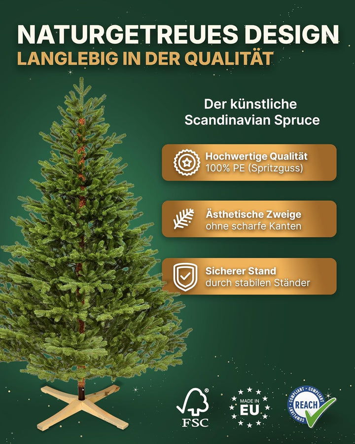 Premium Künstlicher Weihnachtsbaum 180 cm Scandinavian Spruce [100% Spritzguss] Tannenbaum Künstlich