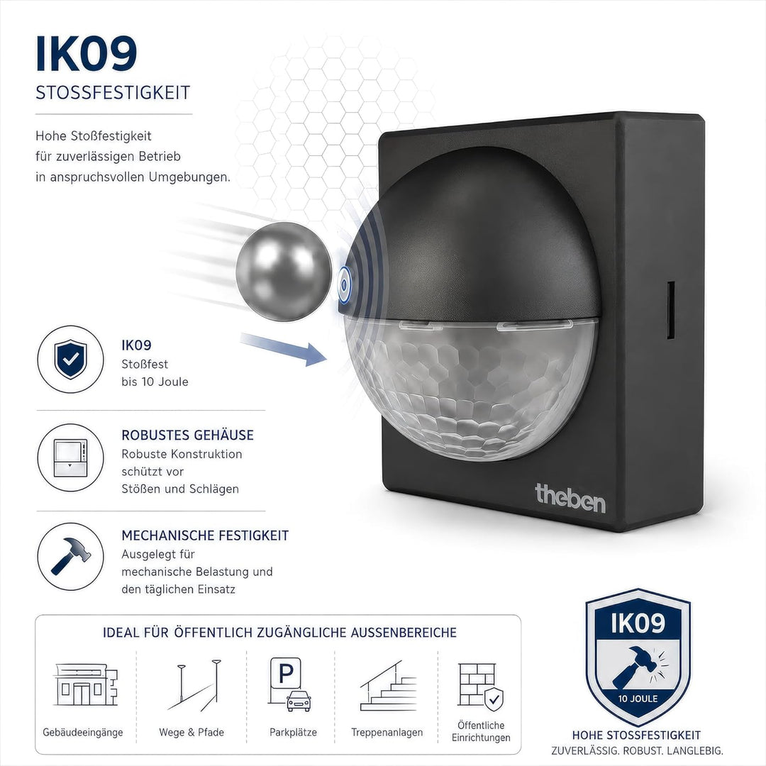 Theben 1010201 theLuxa R180 BK – 180° Passiv Infrarot (PIR) Bewegungsmelder für den Aussenbereich -