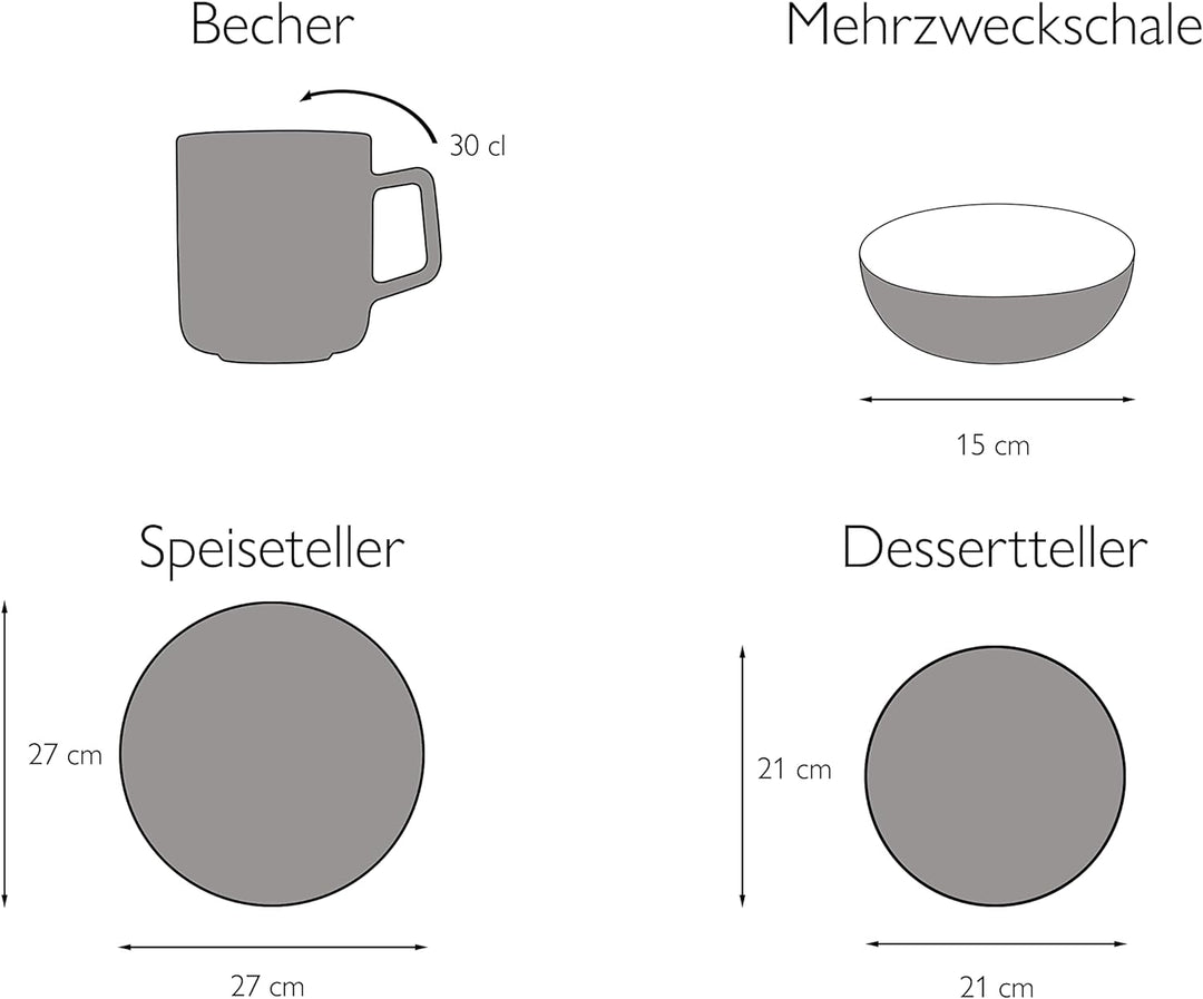 Creatable, 20310, Serie MANDALA, Geschirrset Kombiservice 16 teilig, Steinzeug Kombiservice 16 teili