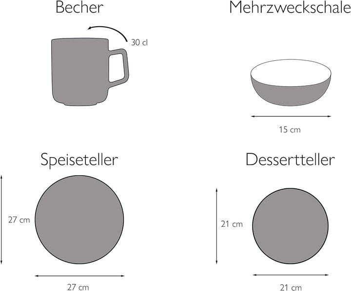 Creatable, 20310, Serie MANDALA, Geschirrset Kombiservice 16 teilig, Steinzeug Kombiservice 16 teili