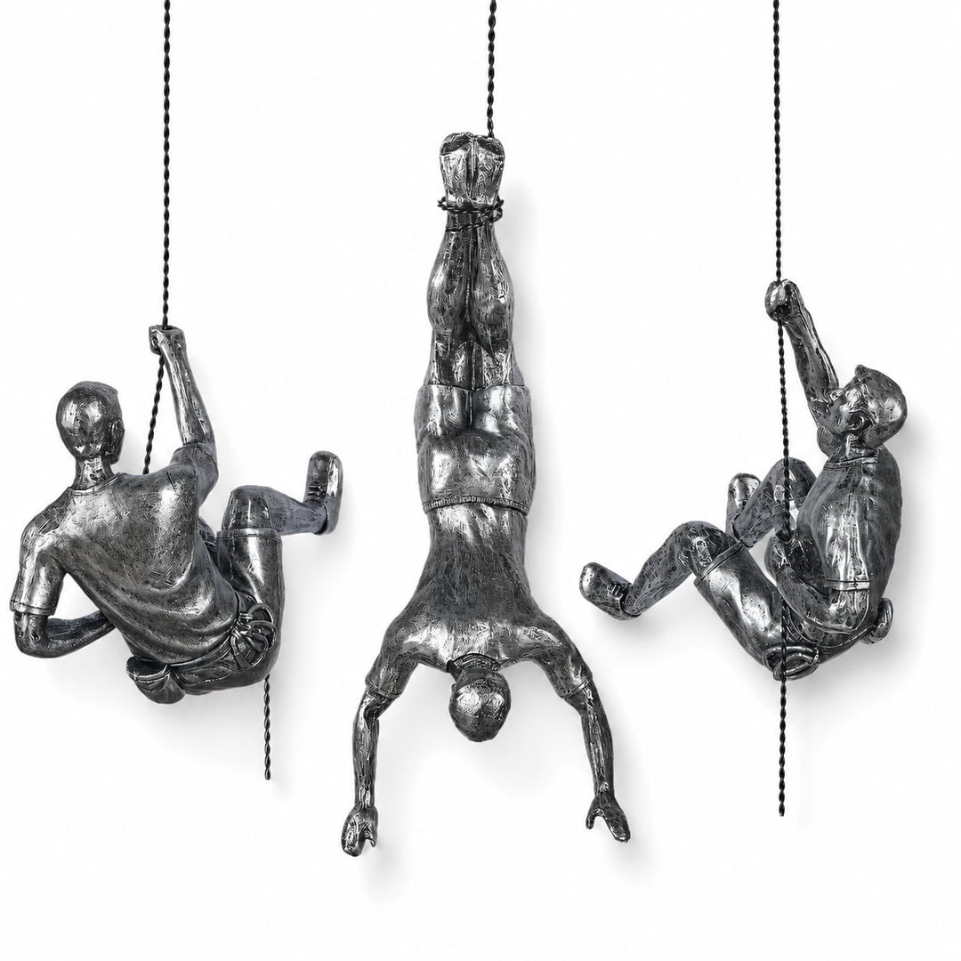 XYQXYQ Kletterer Skulptur - Moderne Dekorative Wandkunst, Männliche Rostklettererkunst (Stein) 3stüc