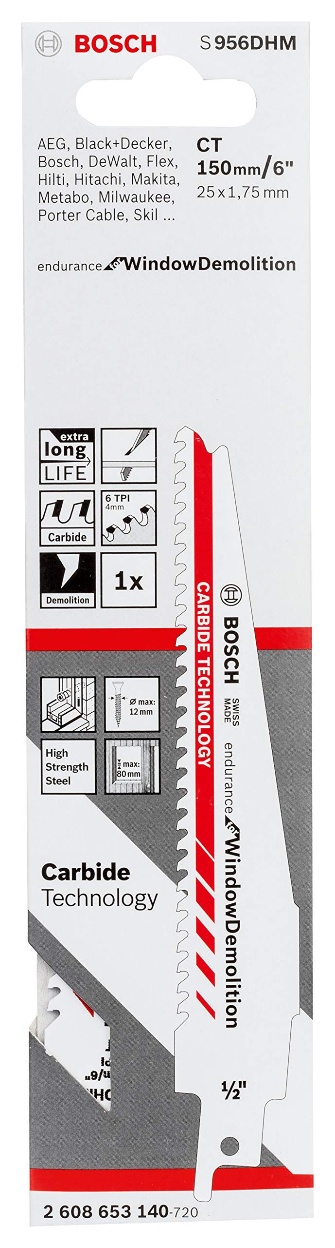 Bosch Professional Säbelsägeblatt S 956 DHM Endurance for Window Demolition (Länge 150 mm, Zubehör S