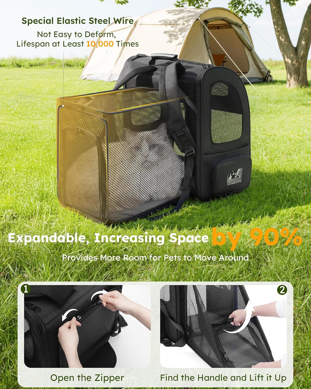 pecute Hunderucksack XL, Erweiterbar Faltbar, Katzenrucksack Grosse Katzen mit Anti-offener Reissver