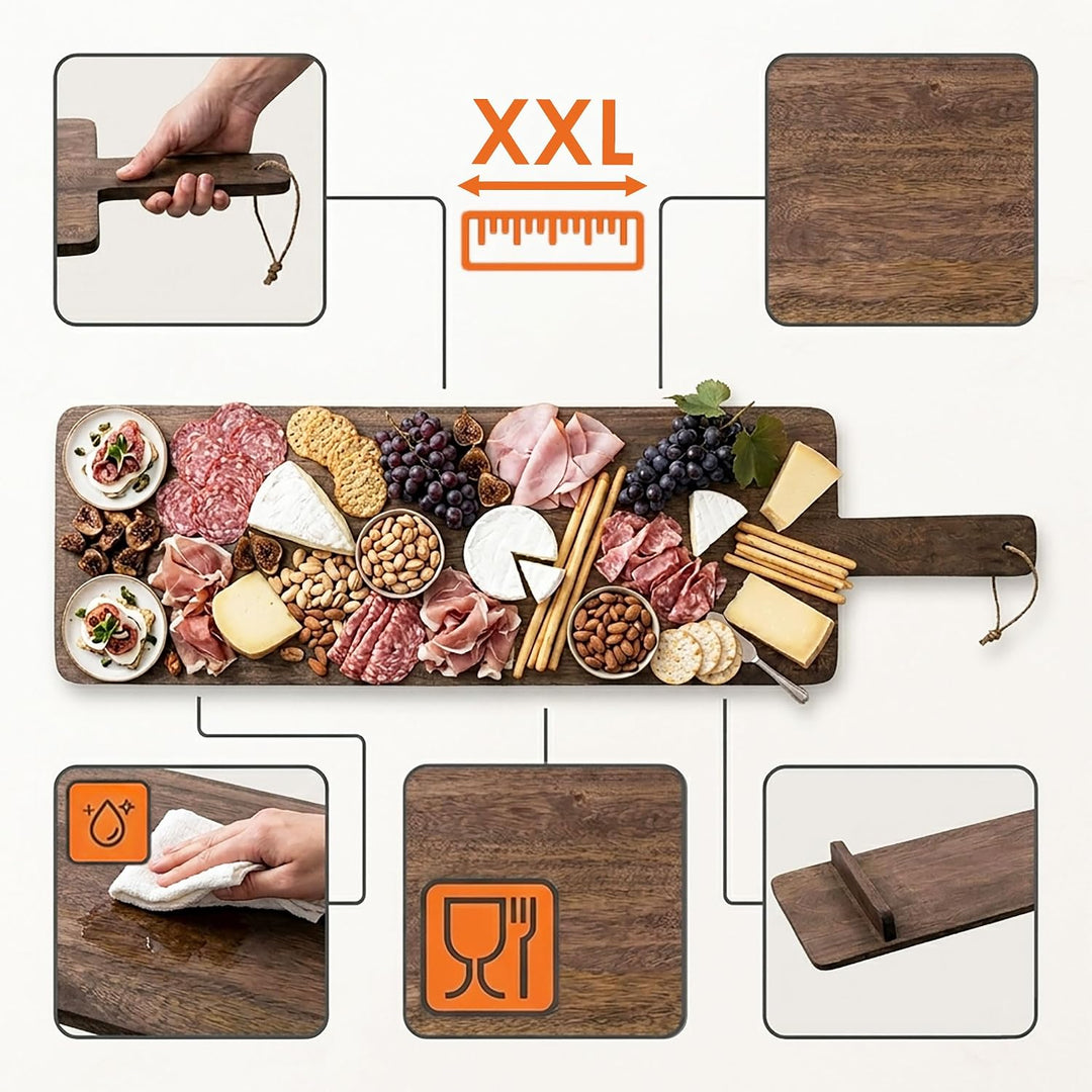Spetebo XXL Mango Servierbrett Braun 100 x 29 cm Lebensmittelecht | Holz Tapasbrett gross mit Griff