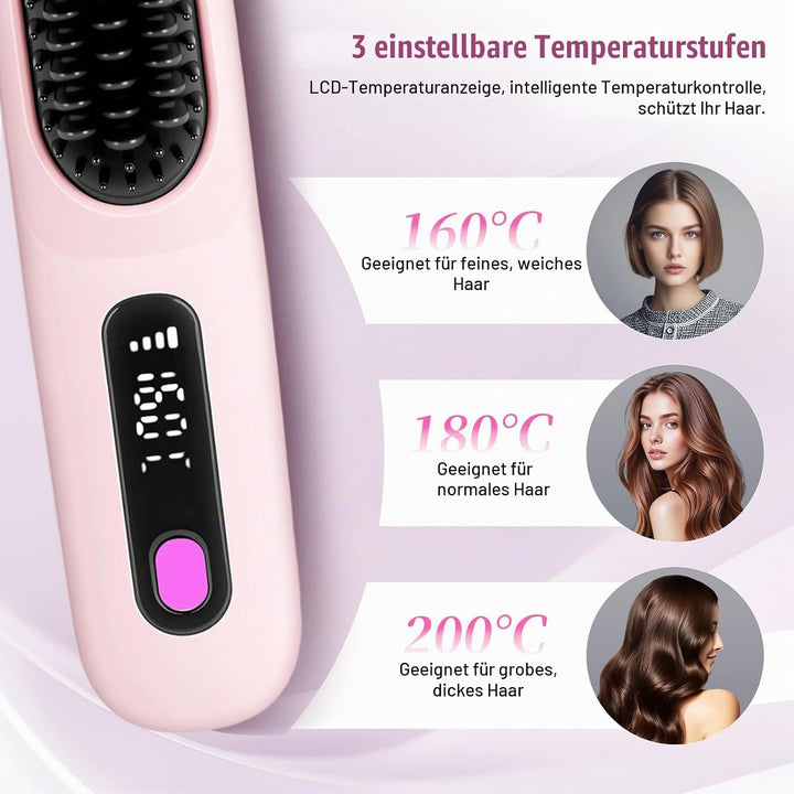 Mini Haarbürste Elektrisch, Glättbürste Kabellos, Stylingbürste für Kurze Haare, Elektrische Haarglä