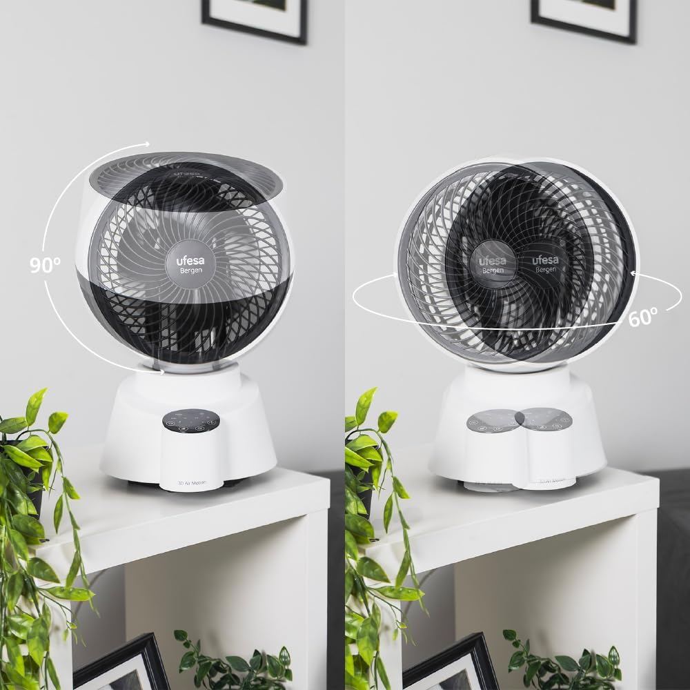 Ufesa Tischventilator Bergen, 40W, mit 3D-Luftzirkulationstechnologie, 6 Geschwindigkeiten, 60º/90º
