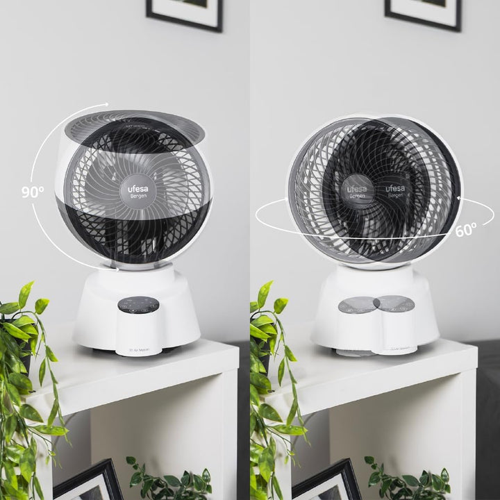 Ufesa Tischventilator Bergen, 40W, mit 3D-Luftzirkulationstechnologie, 6 Geschwindigkeiten, 60º/90º