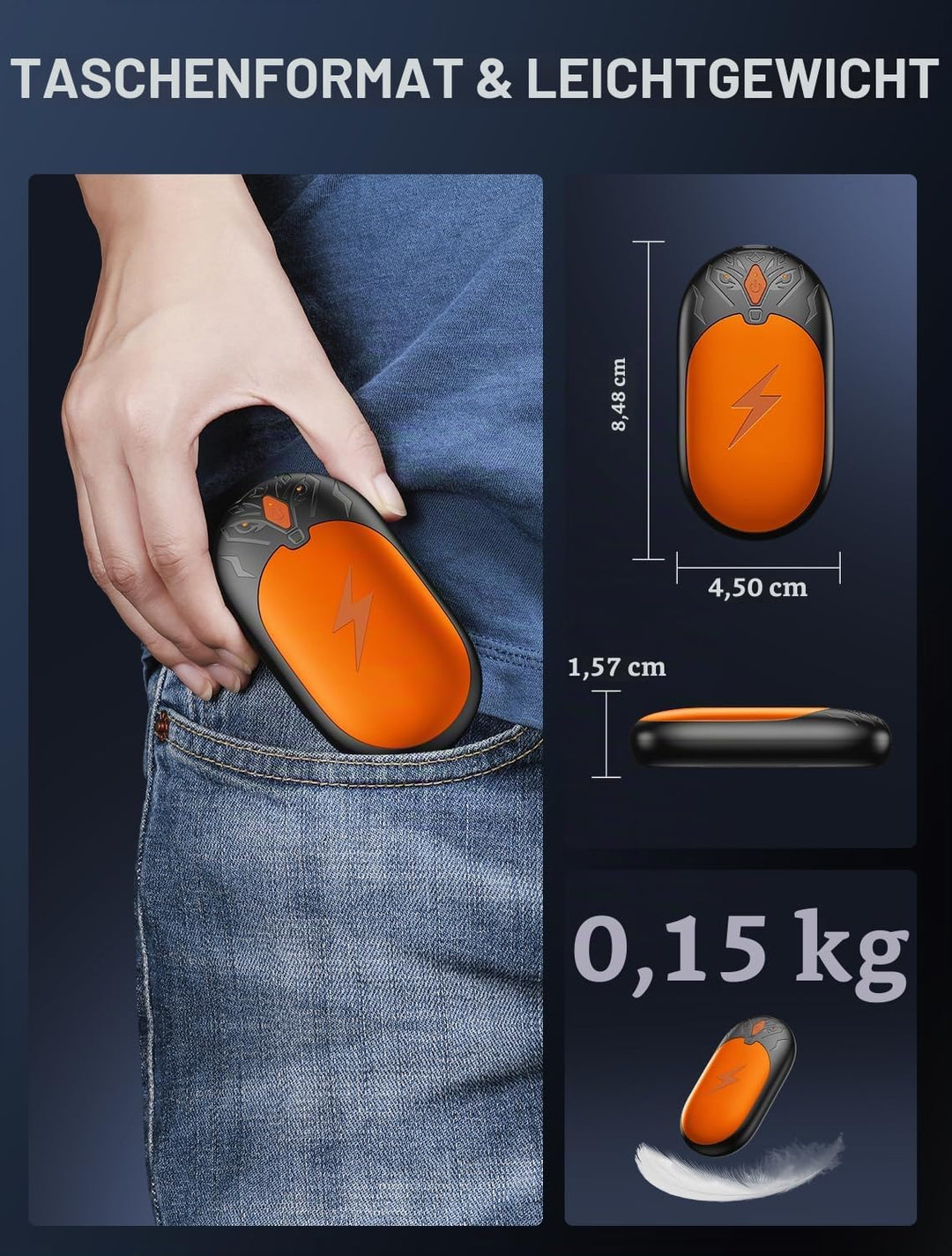 Handwärmer Elektrisch 2 Pack, Ultraleicht Taschenwärmer Wiederaufladbar, Tragbare Heizung, 3 Heizmod