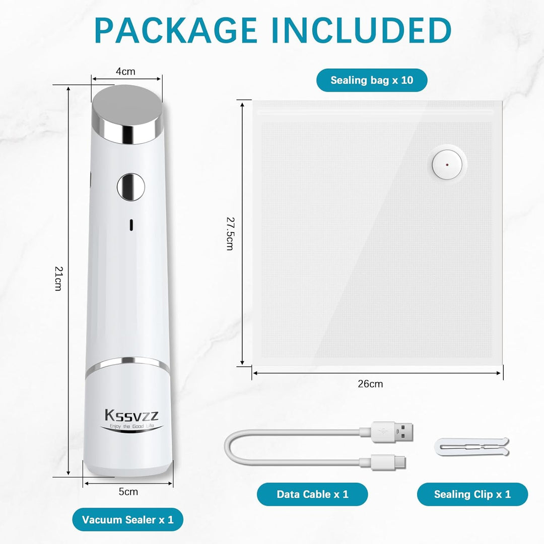 Handvakuumierer für Lebensmittel, mit 60 kPa Saugkraft, inkl. Zubehör, 10 Stück Zip-Beutel 28x26cm,