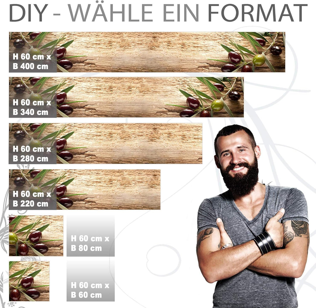 StickerProfis Küchenrückwand selbstklebend Premium OLIVEN 1.5mm, Versteift, alle Untergründe, Hartsc