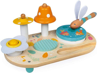 Janod - Pure Musiktisch mit 5 Funktionen - Kinder Spieltisch aus Holz - Musikalisches Holzspielzeug