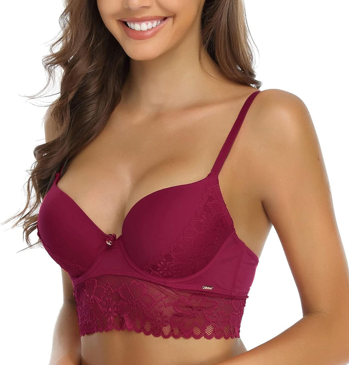 SHEKINI BH Damen mit Bügel Push Up BH mit Blumen Spitzen Schalen Bügel-BH T-Shirt Nahtloser BHS Sexy