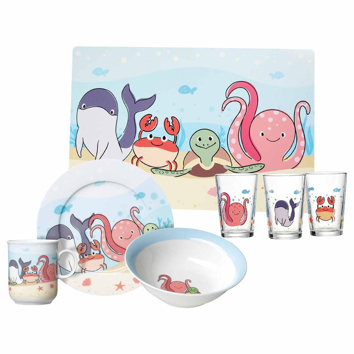 Ritzenhoff &amp; Breker Kinder-Set Unterwasserwelt 7-teilig, Porzellan-Kindergeschirr mit Schale Becher